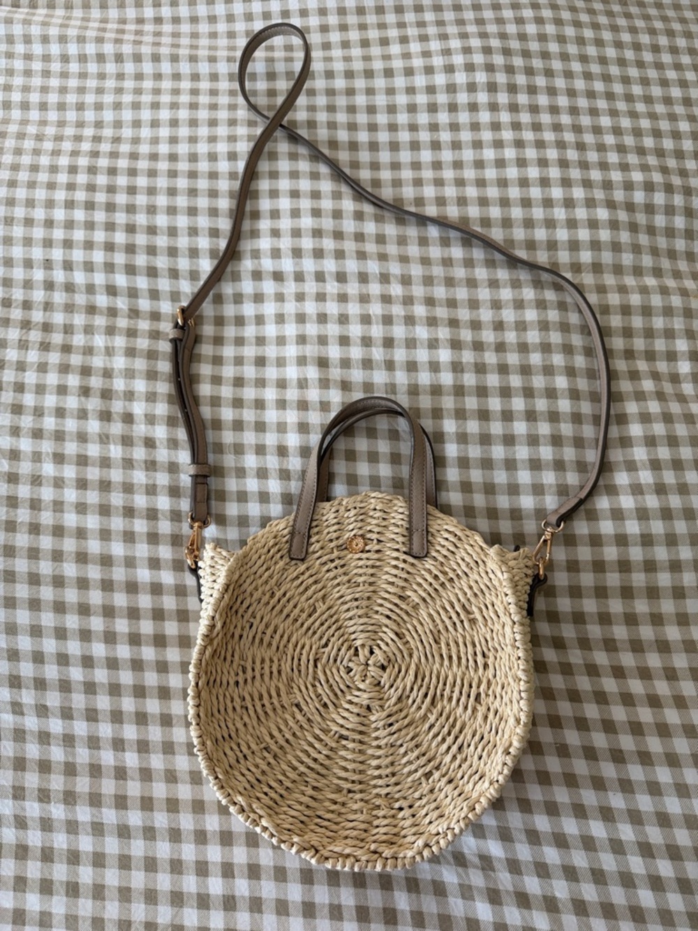 LC Lauren Conrad Natural Straw Round Crossbody with Brown Trim